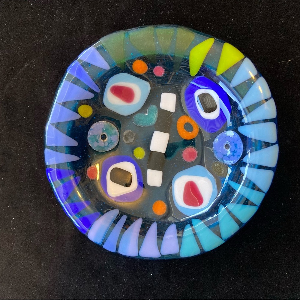Mykonos Beach”“Design Glass”A Fused Art Glass  Handmade 7.5” ”x 1.5””Bowl
